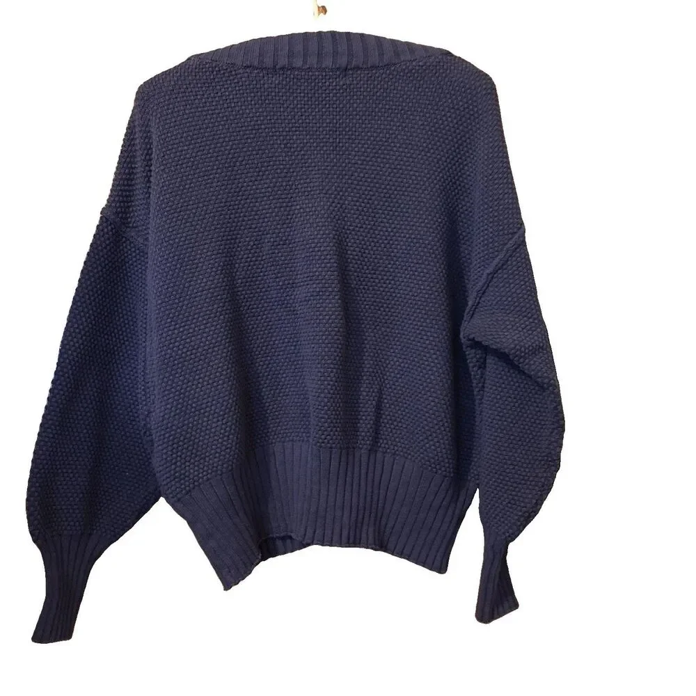 FP Beach Free People Blue Cotton Cropped Cardigan Sweater Dolman SZ XS